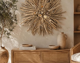 Extra Large Driftwood 49’’ Sunburst Wall Sculpture, One of a Kind Coastal Artwork,Handmade Ocean Inspired Statement Piece,Luxury Beach Decor