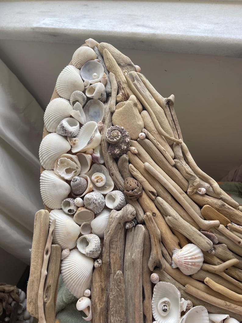 Driftwood Family Whale Wall Art-Handmade Seashell Ocean Decor-Coastal Beach House Wall Hanging-Driftwood Marine Art for Beach Home Decor image 19