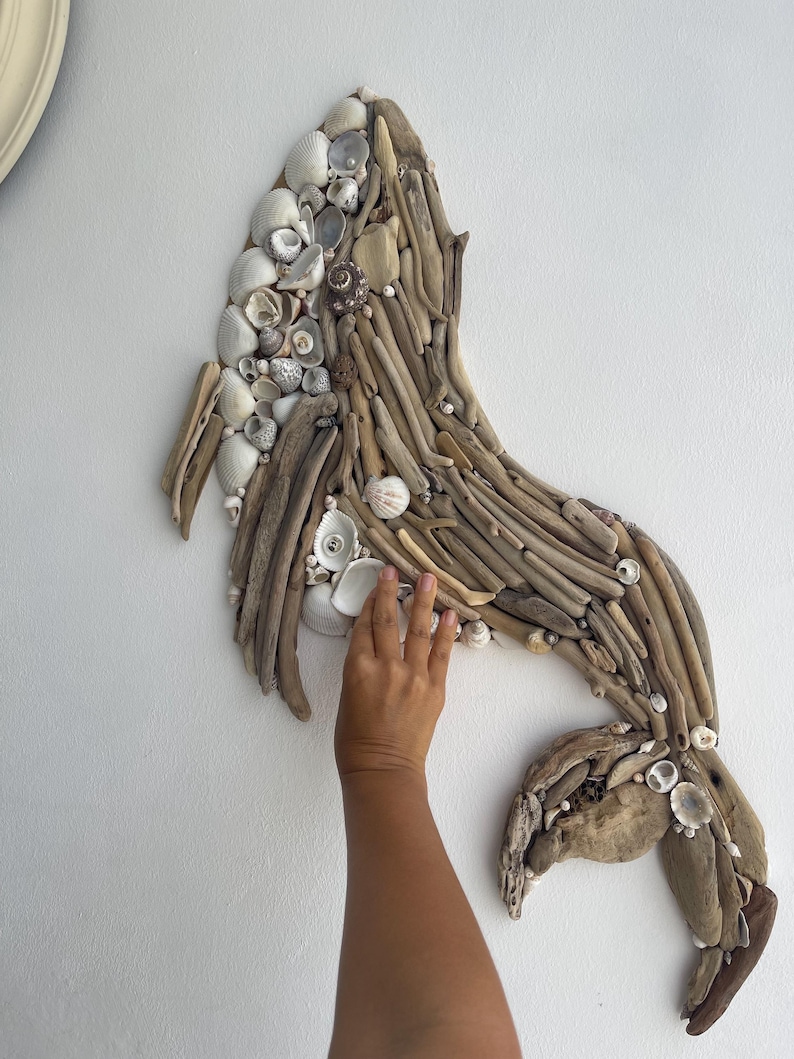Driftwood Family Whale Wall Art-Handmade Seashell Ocean Decor-Coastal Beach House Wall Hanging-Driftwood Marine Art for Beach Home Decor image 17