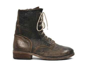 Nylo Avant Garde Combat Side Zip Leather Boots Vintage