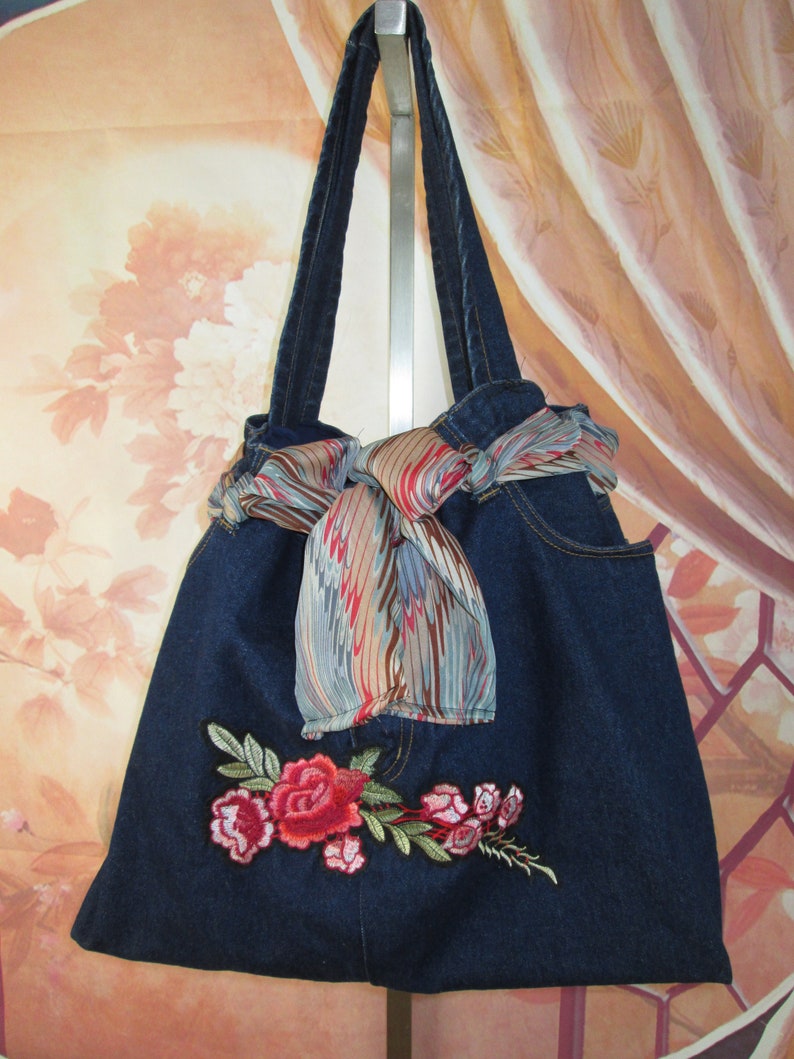 Custom Recycled Jeans Tote Bag Blue Denim Shopper Shoulder Etsy