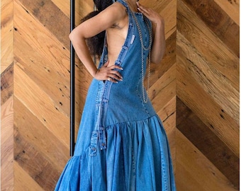 新品未使用　naoho新作denim mermaid dress Mermaid Denim Dress with Patches, Patchwork Denim Maxi Dress