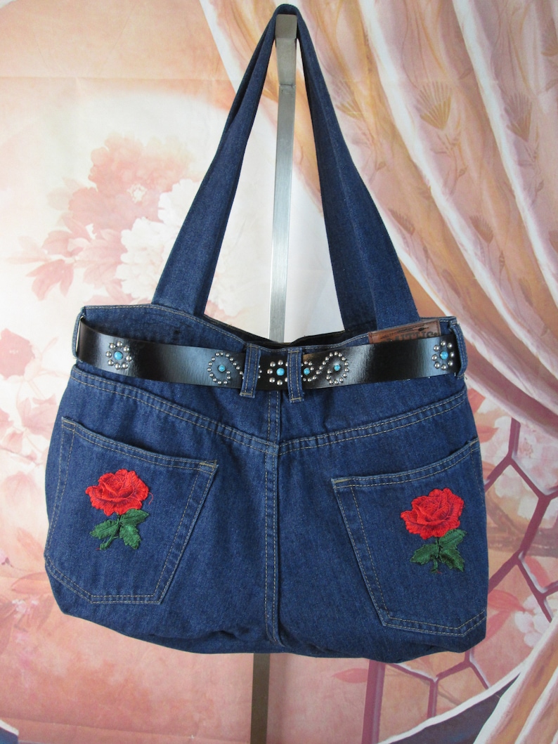 Custom Recycled Jeans Tote Bag Blue Denim Shopper Shoulder - Etsy