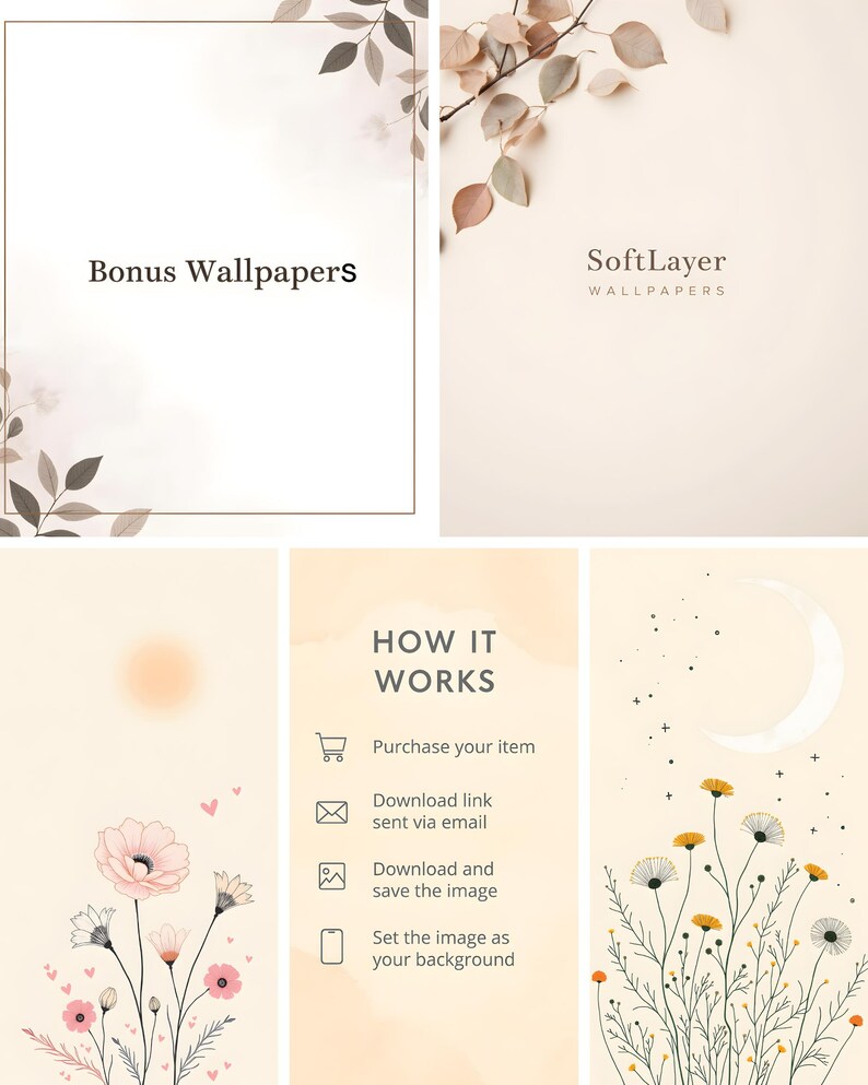 Minimal Floral Line Art Phone Wallpapers – 6+2 Bonus | Neutral Beige ...