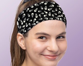 Women's Headband Skulls 3" Wide Cotton Sweatband Sports Fitness Yoga Made in the USA
