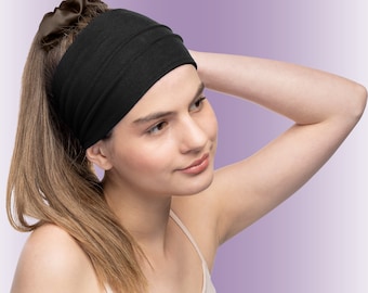 Black Women's Headband Cotton 5" Wide Medium Large X-Large Sports Fitness Yoga Fashion Made in the USA