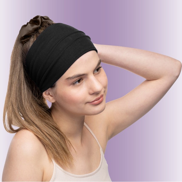 Black Women's Headband Cotton 5" Wide Medium Large X-Large Sports Fitness Yoga Fashion Made in the USA
