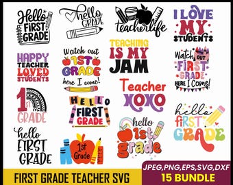 First Grade Teacher SVG Bundle: Back to School Designs (Digital Download