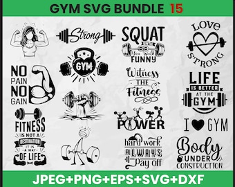 Pacchetto SVG divertenti per la palestra: citazioni motivazionali sul fitness (download digitale)