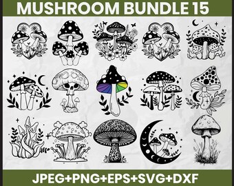 Pacchetto SVG Boho Mushroom: disegni floreali mistici e celestiali (download digitale)