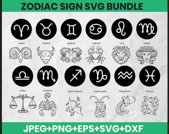 Paquete SVG de signos del zodíaco, archivos de corte astrológicos (descarga digital)