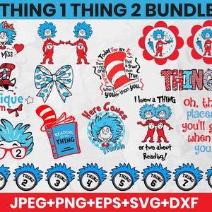 Thing 1 Thing 2 SVG Bundle: Dr. Seuss Inspired Clipart (Digital Download)