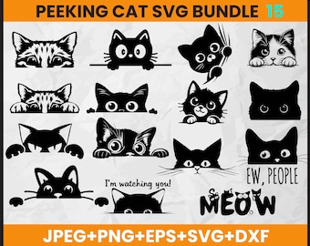Spähende Katze SVG-Bundle: Silhouette Schnittdateien für Cricut (Instant Download