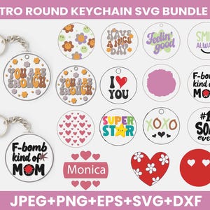 Retro Round Keychain SVG Bundle: Funny Circle Keychain Designs (Digital Download)