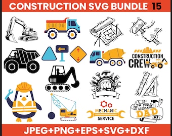 Construction Vehicle SVG Bundle: Dump Truck, Excavator - Cricut Cut Files (Digital Download