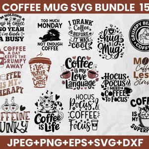 Funny Coffee Mug SVG Bundle: Sarcastic Quotes, Office Humor (Digital Download)