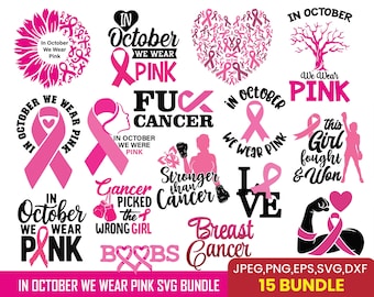 Breast Cancer Awareness SVG Bundle: Retro Pink Ribbon Designs (Digital Download)