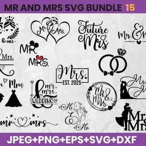 Mr and Mrs 2025 SVG: Hand Lettered Wedding Anniversary Cut File (Digital Download)