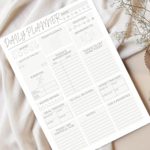 Planificador diario imprimible / Lista de tareas minimalista, calendario y página de productividad / Descarga instantánea en PDF / Tamaños A4, A5 y Carta (EE. UU.)