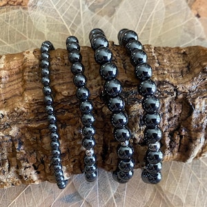 Hematite bracelets in natural semi-precious beads 4/6/8 mm 18-19 cm - Men&#39;s model 8 mm/20-20.5 cm