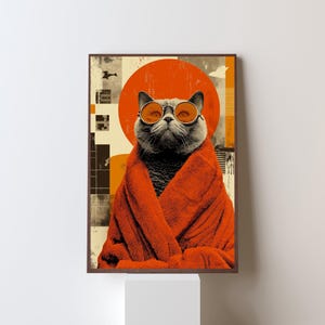 Funny Cat Wall Art | Cat in Bathrobe Wall Art | Digital Download | Wall Decor | Funny Cat Print | Printable Poster |