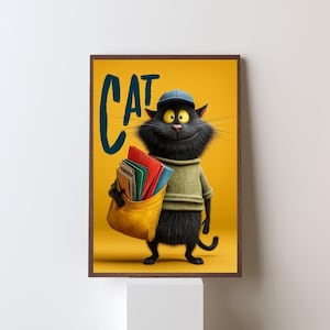 CAT Poster | Black Cat with Blue Cap Wall Art | Funny Black Cat | Funny Cat Poster | Cat Decor | Cat Fan Gift