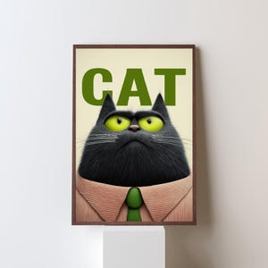 CAT Poster | Black Cat in Shirt and Tie Wall Art | Funny Black Cat | Funny Cat Poster | Cat Decor | Black Cat Fan Gift