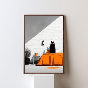 Black cat on bed poster | Cat wall art | Cat poster | Wall decor | Funny cat print | Cat decor for bedroom, living room, or office