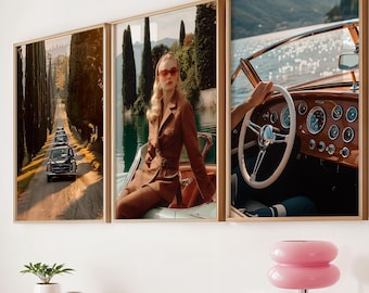 Set de tres láminas vintage de Ralph Lauren, láminas de lujo con estética de clase alta, láminas retro para apartamento femenino, set de tres fotografías.