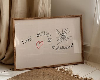 Love actually is all around Print, Hand-Drawn Typography Poster, Print Dorm Room Aesthetic Neutral Home Decor (Digital Download, Horizontal)