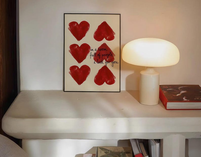 En una habitación llena de gente te busco a ti. Lámina con cita en rosa, tipografía retro manuscrita, decoración femenina estilo Y2K para dormitorio universitario, arte de pared para encima de la cama (sin marco). imagen 8