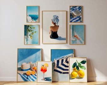Aperol Spritz Print Set of 9, La Dolce Vita Wall Art, Coastal Bundle Italian Summer Prints, Italian Summer Prints Trendy Botanical Printable