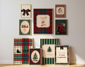 Vintage Weihnachtsgalerie-Set mit 9 Drucken, Retro-Urlaubswandkunst, festliche Ralph Lauren-Drucke Klassisches Weihnachtsdekor-Herunterladbarer Druck
