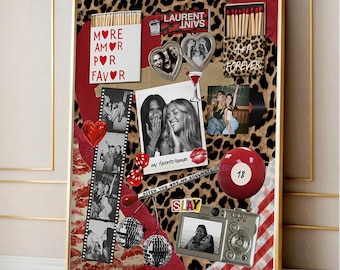 Editable Matchbook Wall Art Download, Retro Cheetah Custom Printable Matchbox Art, Best Friends gift DIY Canva Matchbox Template Bestie gift