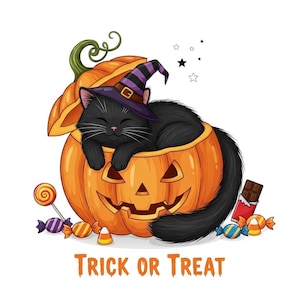 Watercolor Happy Halloween Black Cats Clipart Witch Halloween Cat Paper Crafts Junk Journal Scrapbooking