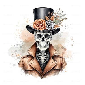 Watercolor Halloween Skeleton Clipart: Skull Designs (Digital Download PNG Set)