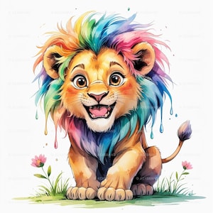 Watercolor Lion Clipart: Whimsical Fantasy Junk Journal Graphics (Digital Download