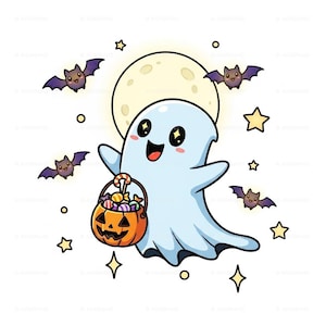 Cute Halloween Clipart Cartoon Cute Ghost Clipart Halloween Illustration Printable Watercolor Clipart Digital Download Commercial Use