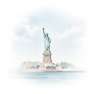 Watercolor Landmarks Clipart: Statue of Liberty & World Travel Illustrations (Digital Download, Commercial Use OKAY