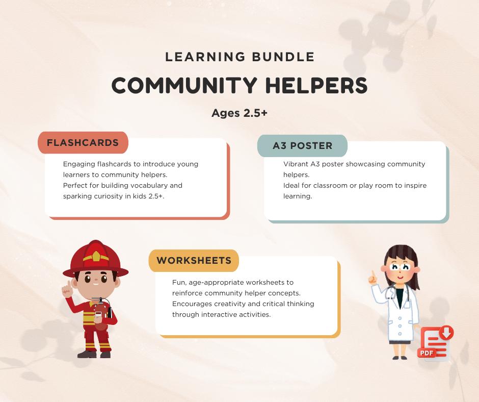Community Helpers Learning Bundle: Flashcards, Poster & Worksheets (PDF ...