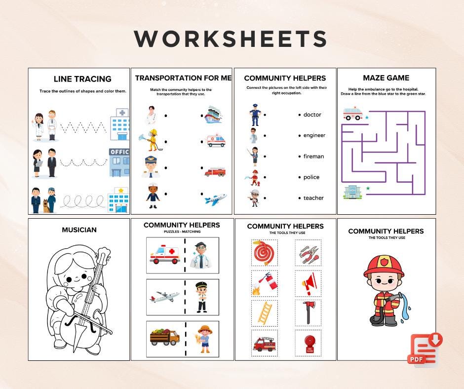 Community Helpers Learning Bundle: Flashcards, Poster & Worksheets (PDF ...