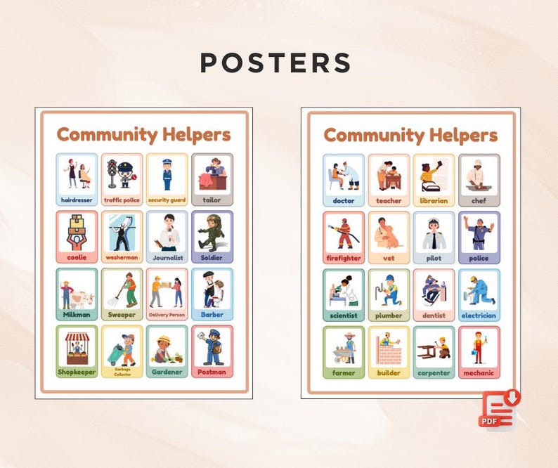 Community Helpers Learning Bundle: Flashcards, Poster & Worksheets (PDF ...