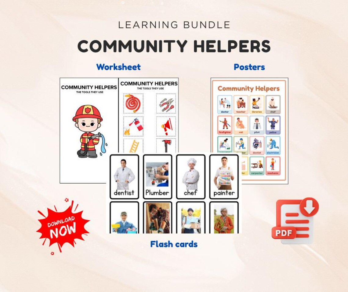Community Helpers Learning Bundle: Flashcards, Poster & Worksheets (PDF ...