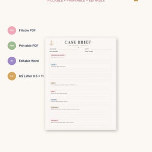 Law School Case Brief Template | Fillable PDF, Printable & Editable Word