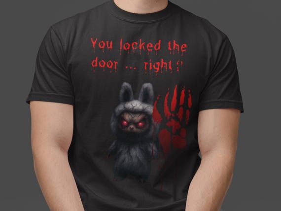 Creepy Labubu T-Shirt: Possessed Doll Horror Meme Tee