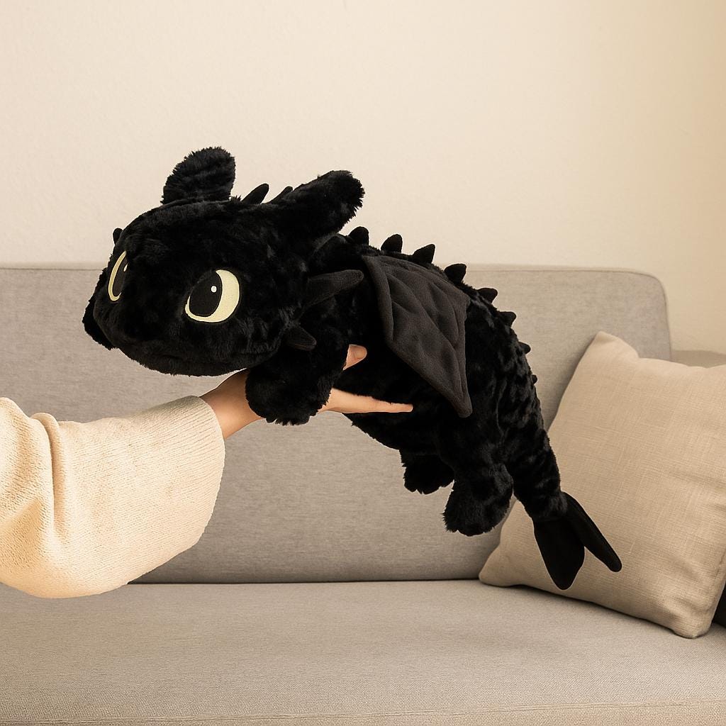 かわいいドラゴンのぬいぐるみ：柔らかいぬいぐるみ - 黒または白