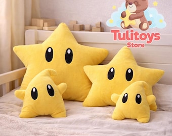 Yellow Star Plush Pillow – Soft Celestial Decorative Cushion