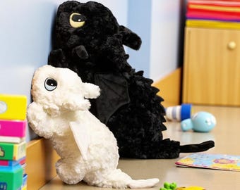 Kawaii Dragon Plush: Soft Stuffed Animal - Black or White