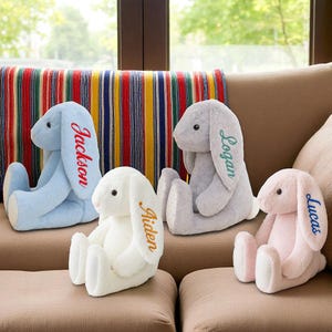 Personalized Embroidered Bunny – Monogrammed Plush Toy for Baby Shower, Newborn Gift, Stuffed Rabbit for Kids & Nursery Decor