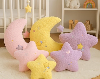 Star and Moon Plush Pillow: Kids Room Decor, Cozy Cuddle Cushion